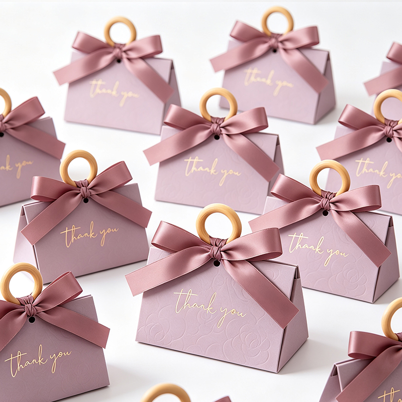 Ribbon Bow Gift - 6/12 SZT. Eleganckie Drewniane Pudełko na
