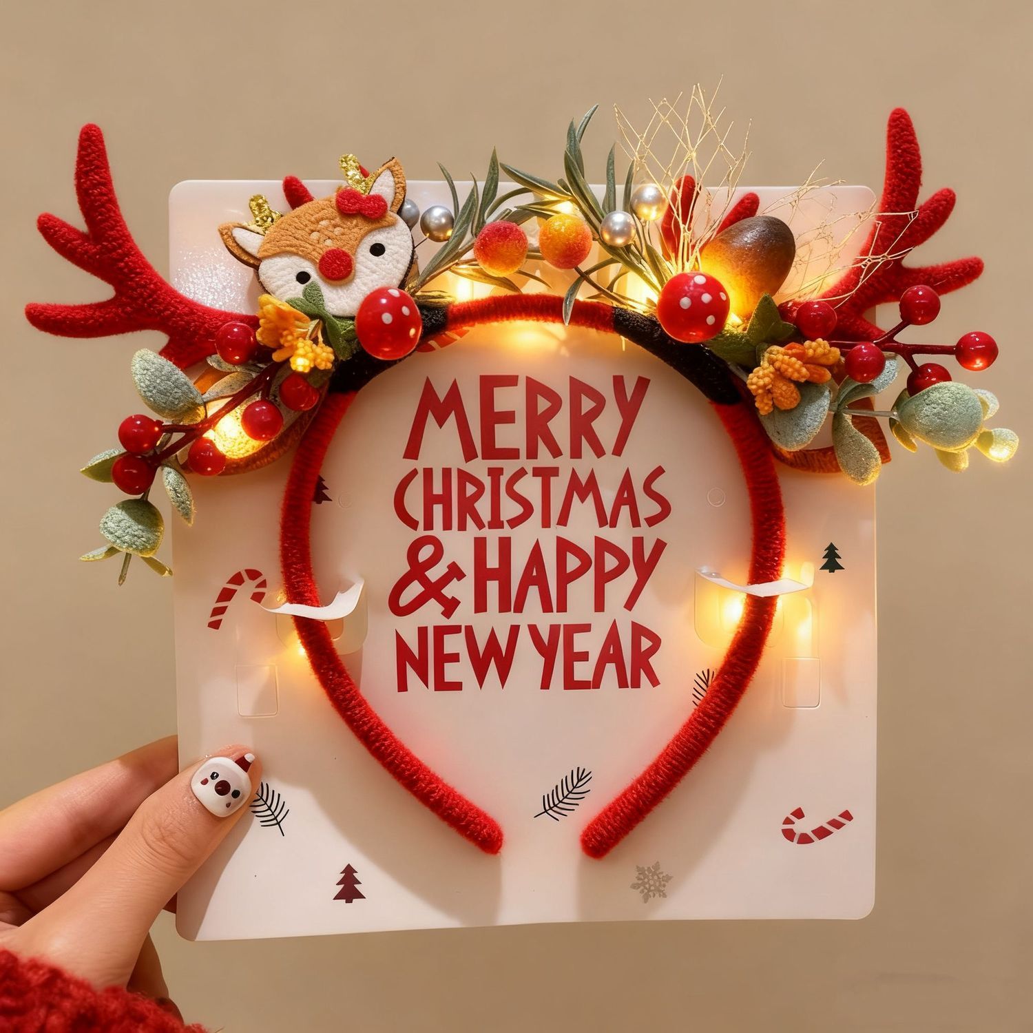 Reindeer Antlers Headband - Opaska na głowę z reniferami świątecznymi,