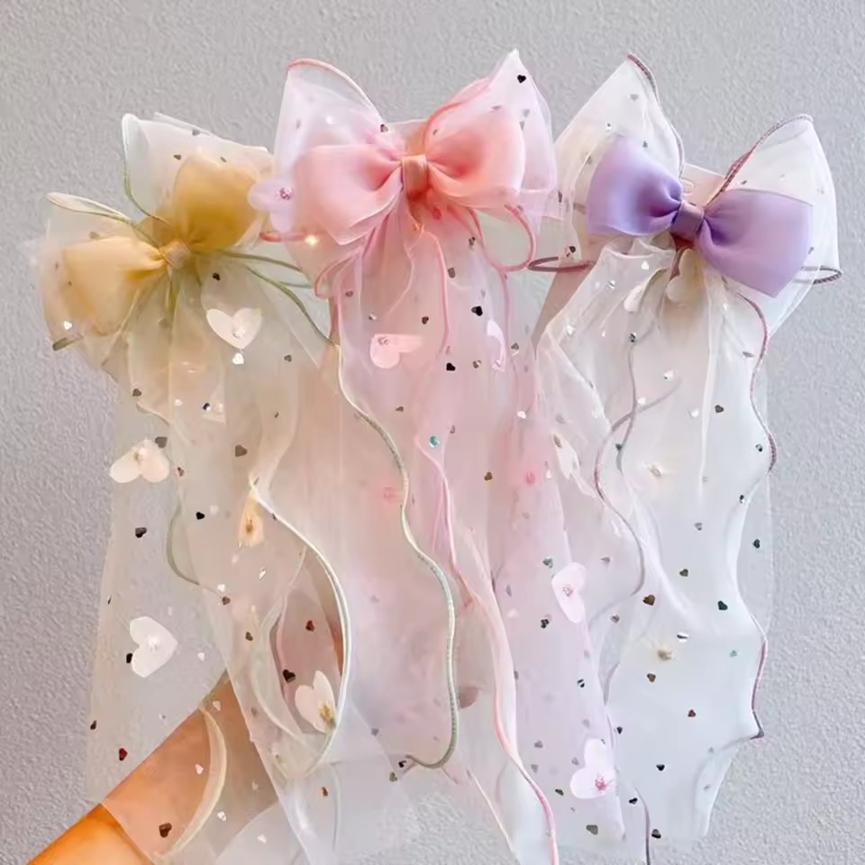 Ribbon Bow Gift - Koreańska spinka do włosów z siateczkową