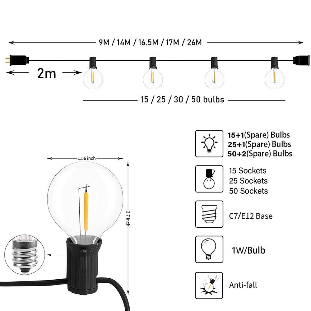 Lampki LED G40 na sznurze, 7/2 – Led Fairy String Lights recenzja i cena