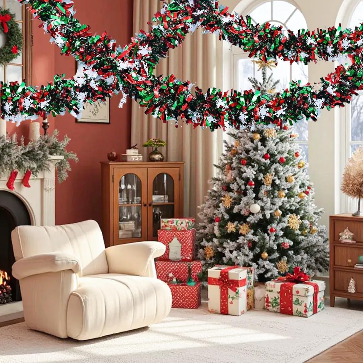 6,56 stopy (2 m) Zielono-Czerw – Tinsel Garland Decoration recenzja i cena